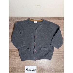 Zara Kids Cardigan Sweater Waffle Knit Button Front Gray 12-18M